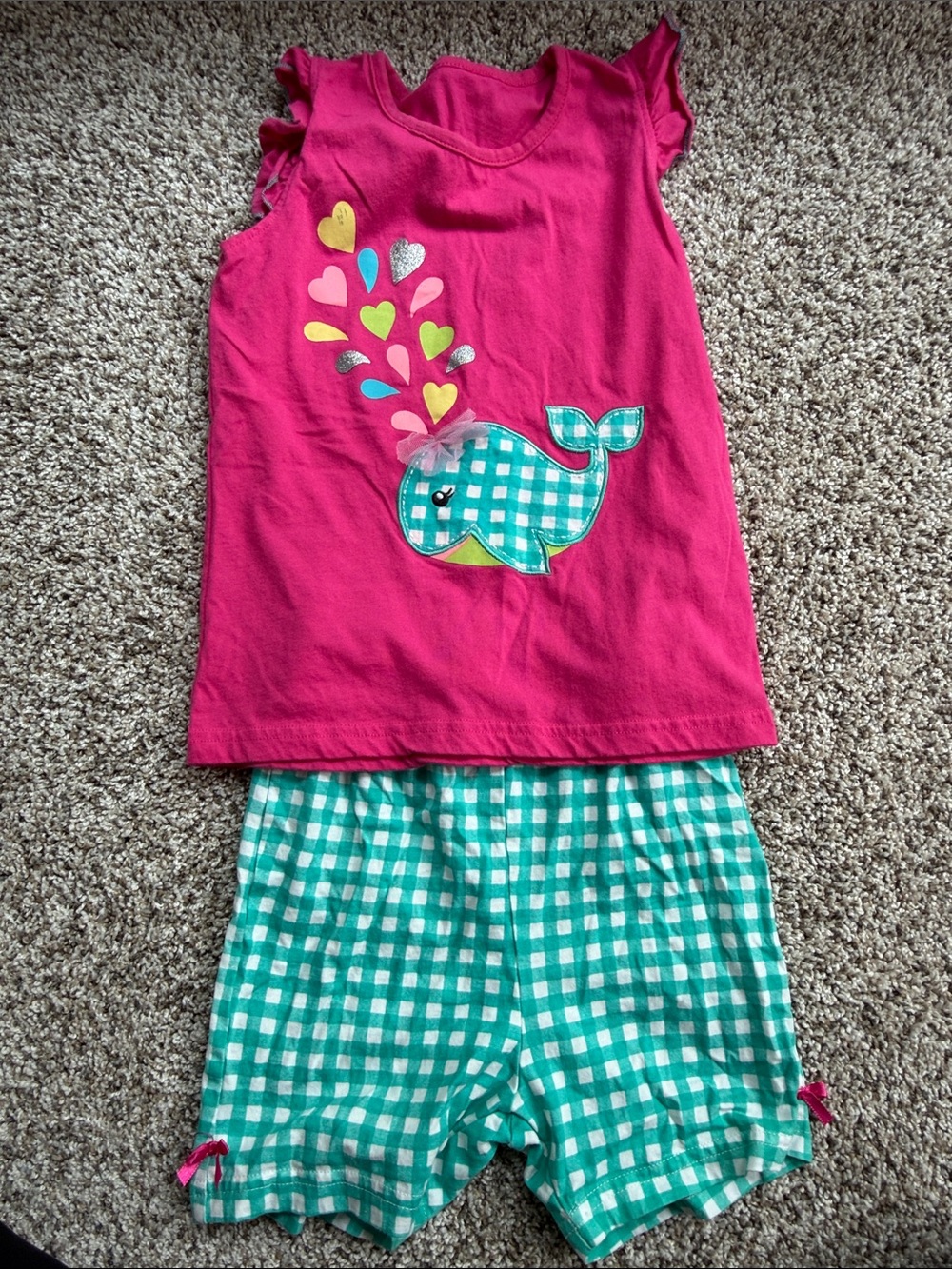 Girls' Hot Pink Whale Graphic Tank Top  and shorts set size 6